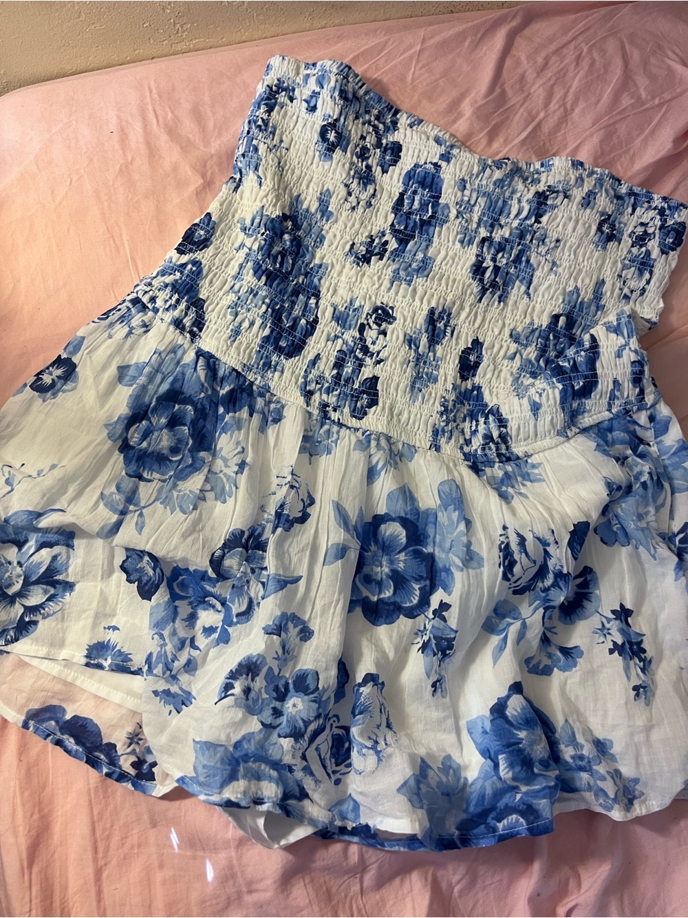 Hollister White Mini Skirt/romper  with Blue Floral Print